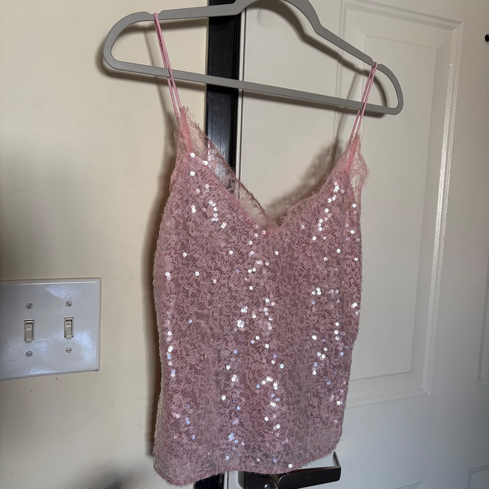 STAUD Kezia Top Cherry Blossom Pink Lace Sequin Cami 633-3744-CHB - Picture 2 of 8